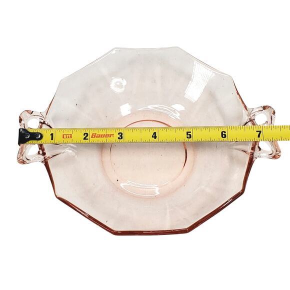 Vtg Decagon Pink Depression Glass 7" Candy Trinket Dish Handles Decor - Picture 3 of 8
